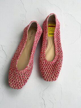 ON 34th Pink Red Knit Ballet Flats Size 7